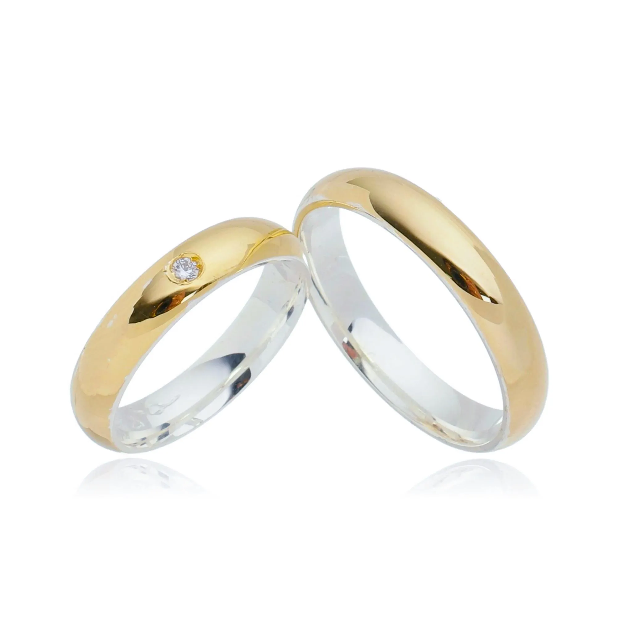 Alianças de Casamento Bali 4mm - Prata com Ouro 18K