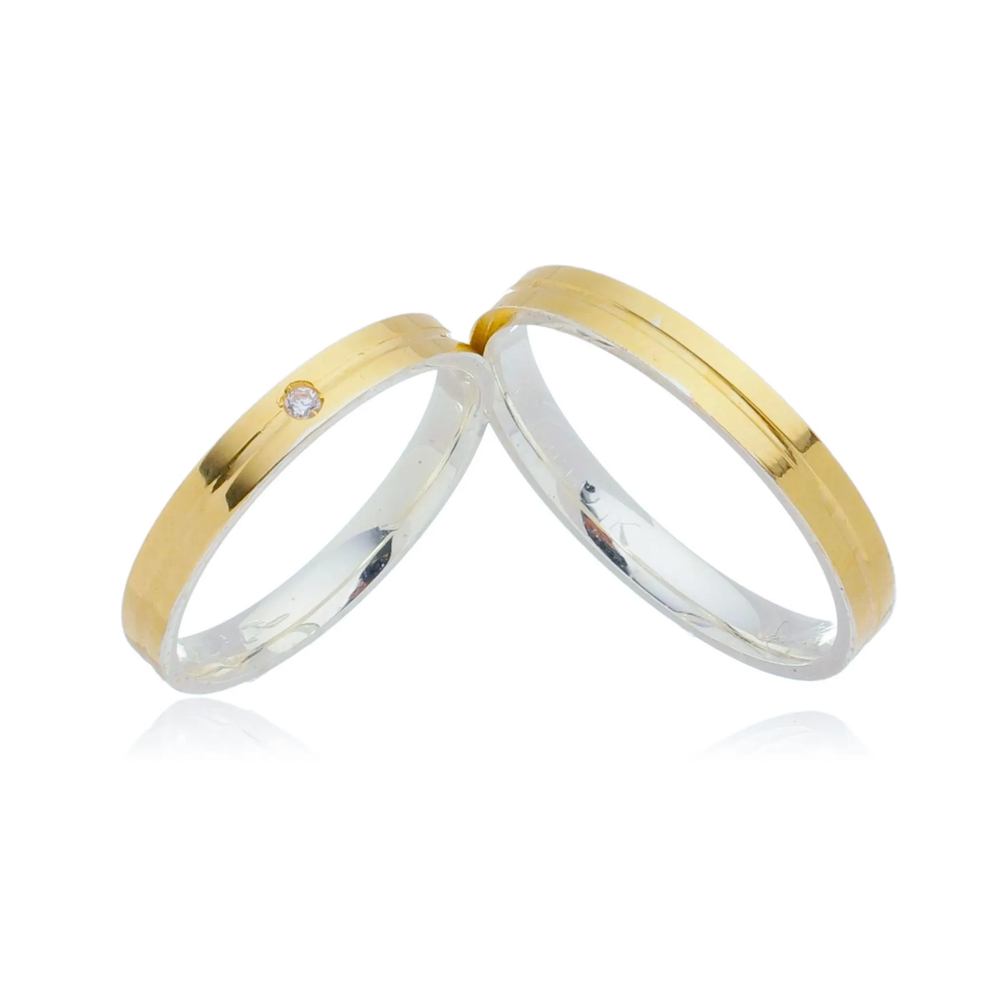 Alianças de Casamento Dinamarca  3mm - Prata com Ouro 18K